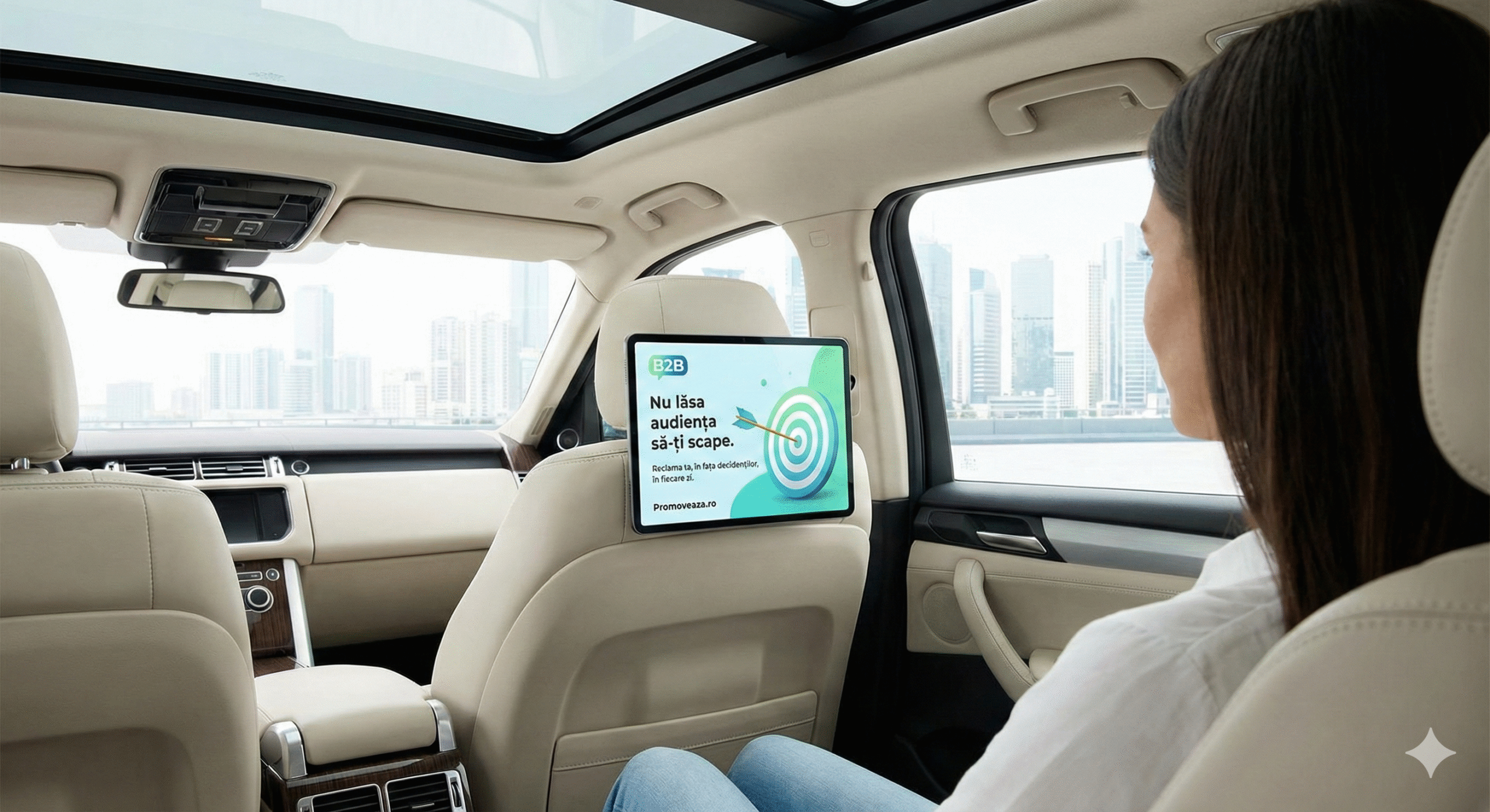 Reclame digitale pe tabletă în interiorul mașinii